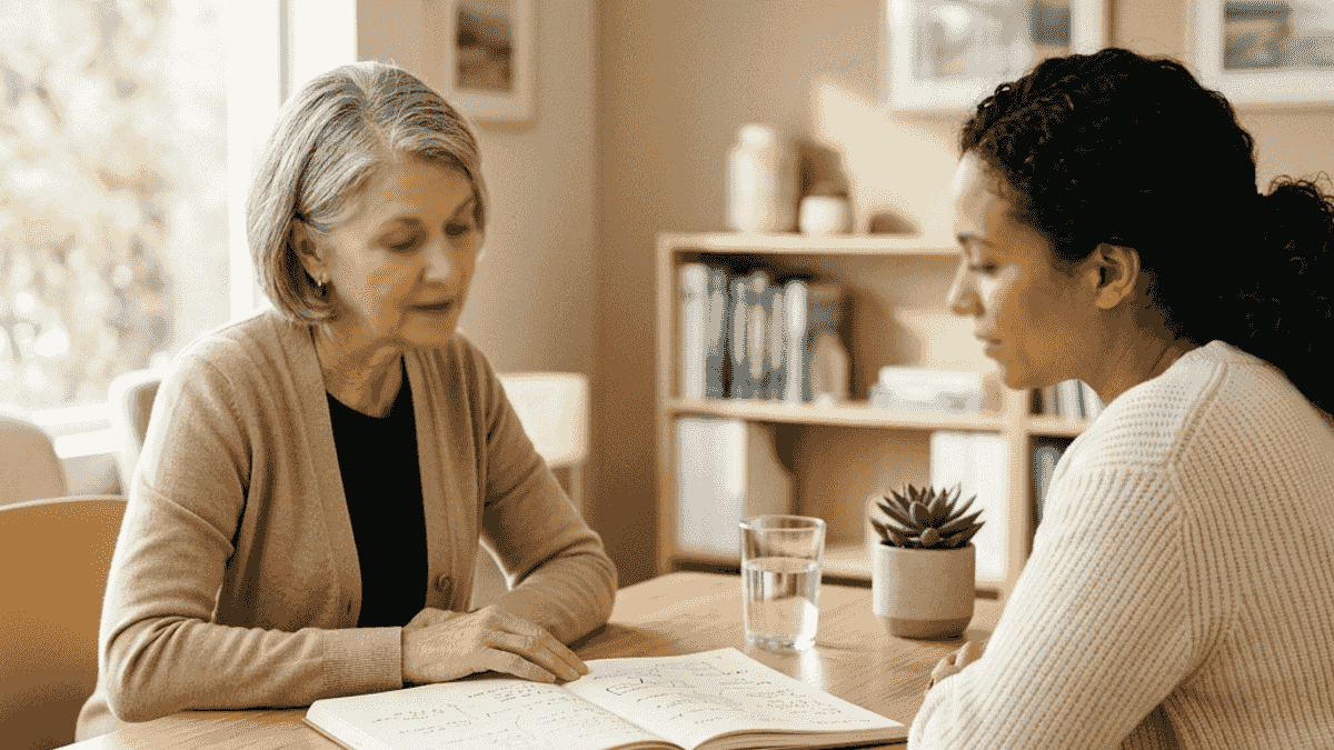 Provider reviewing notes with a patient during a wellness consultation